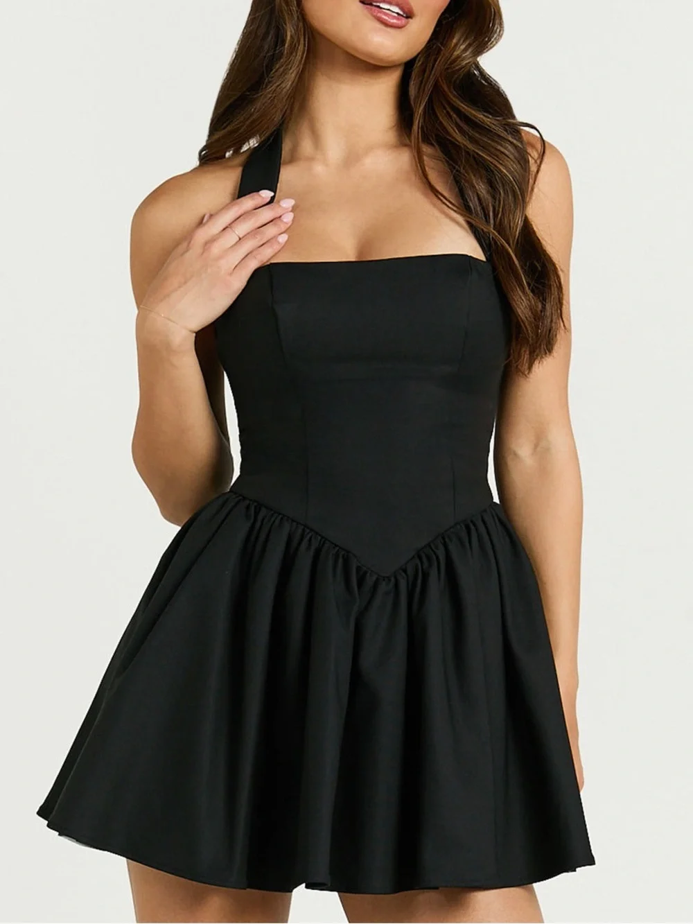 tiered halter mini dress MB FASHION Halter Mini Dress with Tiered Ruffle Skirt and Ruched Bodic main image 1